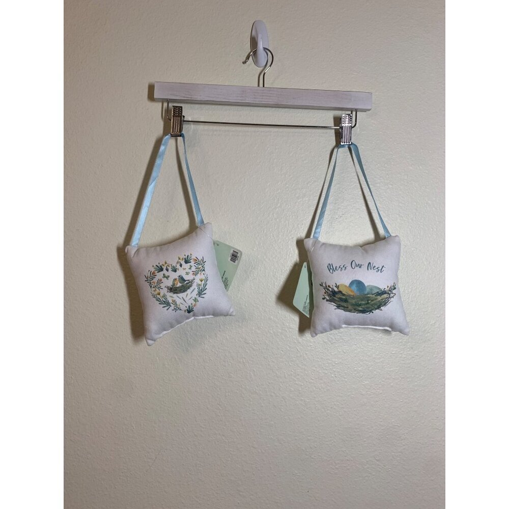 NWT “Bless Our Nest” 6” Pillow Decor Eggs Easter Spring Summer Decor Love Birds